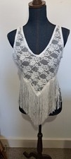 New  White V Neck Sleeveless Chrochet Lace Style Tassle Top