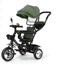 Triciclo VERDE Per Bambini 5 in 1 Con Tenda Copri sole, Pedana E Pedali Per Bici