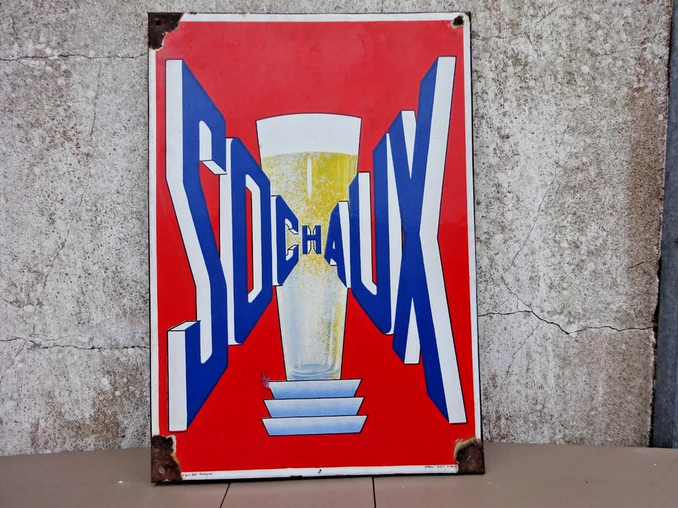 Plaque émaillée ancienne Bière SOCHAUX ART DECO Déco Bar Cave Bistro Cuisine EAS - Photo 3/4