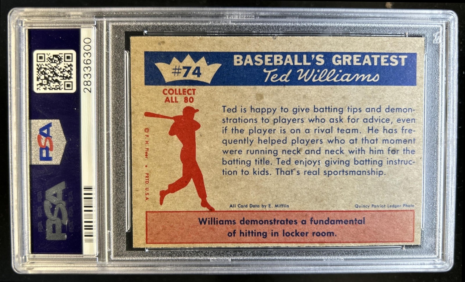 1959 Fleer Ted Williams Here's How! #74 Red Sox PSA 6 view 2