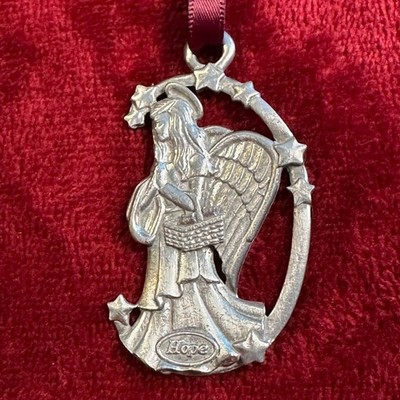 Longaberger 1998 Hope Angel Pewter Christmas Ornament Vintage Basket Silver