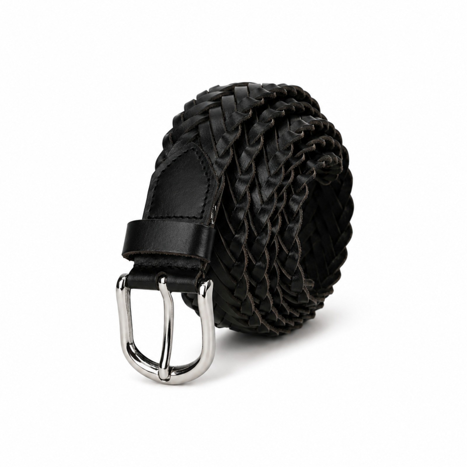 Leatherboss Genuine Leather Men Casual Belt Braided, Black