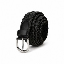 Leatherboss Genuine Leather Men Casual Belt Braided, Black