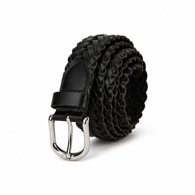 Leatherboss Genuine Leather Men Casual Belt Braided, Black