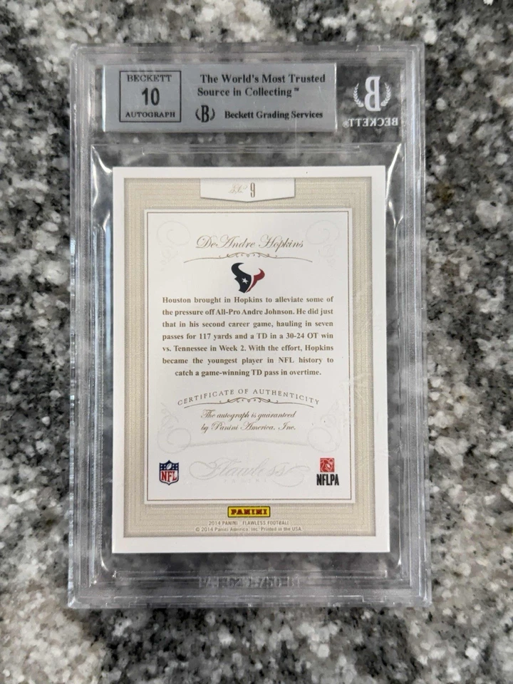 BGS 9 2014 Deandre Hopkins Panini Flawless Inscriptions 10/10 Auto RC Jersey # - Image 2 of 2