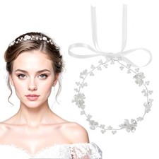 Flower Girl Headpiece Flower Crown for Girls White Wedding Headband Pearl