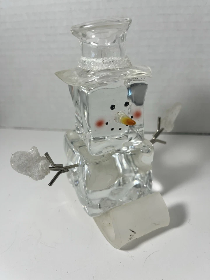 Snowman Ice Cube Figurine Faux On A Sled Acrylic Holiday Winter Decoration - Image 2 of 4