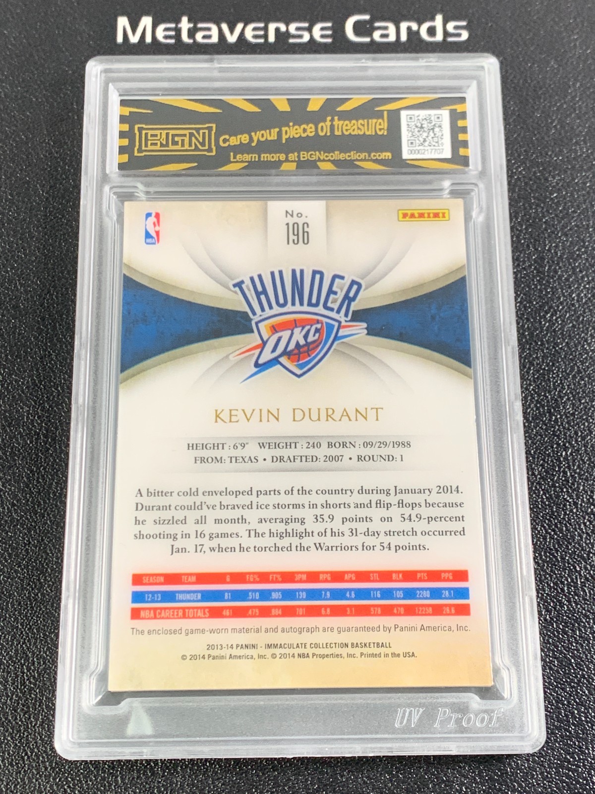 2013-14 Panini Immaculate Kevin Durant Jersey Number Patches Auto 17/35 #196 view 2