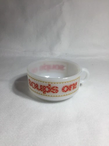 VTG Glasbake Soup Mug J 2711 Soups On Handle USA Made Milk Glass