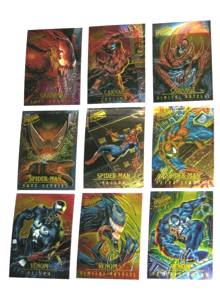 1995 Fleer ULTRA Spider-Man INSERT MASTERPIECES 9 Card Set VENOM CARNAGE MARVEL - Image 3 of 4