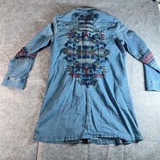 Johnny Was 3J Workshop Tunic Shirt Dress Embroidered Boho Size Large Pearl Snap