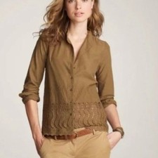 J. Crew Delaney Eyelet-Trim Shirt Spiced Oliv...