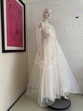 Vintage Wedding Gown-Bridal-1950s-Tulle-Lace-Cupcake-White