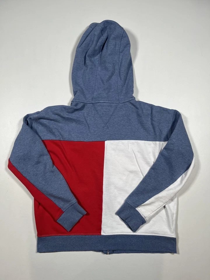 Женская спортивная толстовка с капюшоном Tommy Hilfiger средний размер синяя красно-белая на молнии цветной блок - Изображение 2 из 4