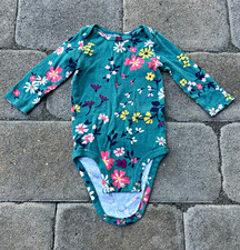 Carter's Baby Girls Bodysuit Green Floral Knit Long Sleeve Snap 6M