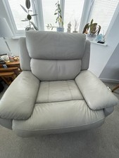 Grey Leather Upholstered Armchair, Solid Pattern, Indoor Living Room Chair