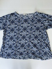 Lucky Brand Women  s 3/4 Sleeve Blouse Blue Ornate Geometric Pattern Size 1X
