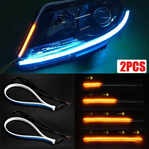 2x45cm DRL LED Headlight Strip Light Daytime Running Sequential Turn Signal Lamp
