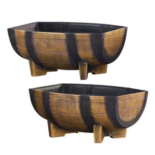 SkyMall Decorative Outdoor Half Barrel Planters - Set of 2