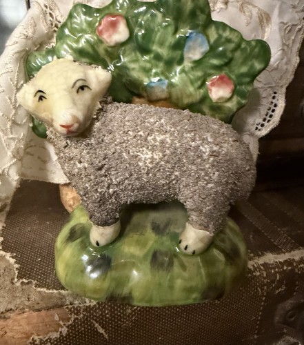 Staffordshire Sheep/Lamb Figurine Decorative Accent with Tree Backdrop Scene
