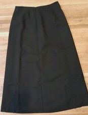Vintage 80s Size 12 Wool A Line Gothic Minimalist Winter Witchy Maxi Skirt Black