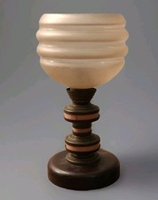 Lampe de table / Veilleuse Art Déco, Bois, Laiton Et Galalite Rose dans Son Jus.