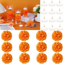 24 PCS Orange Artificial Floating Flowers Candles Vase Fillers Centerpieces