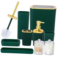 Bathroom Accessory Set,9 Pieces Dark Green Bathroom squareplastic-dark green