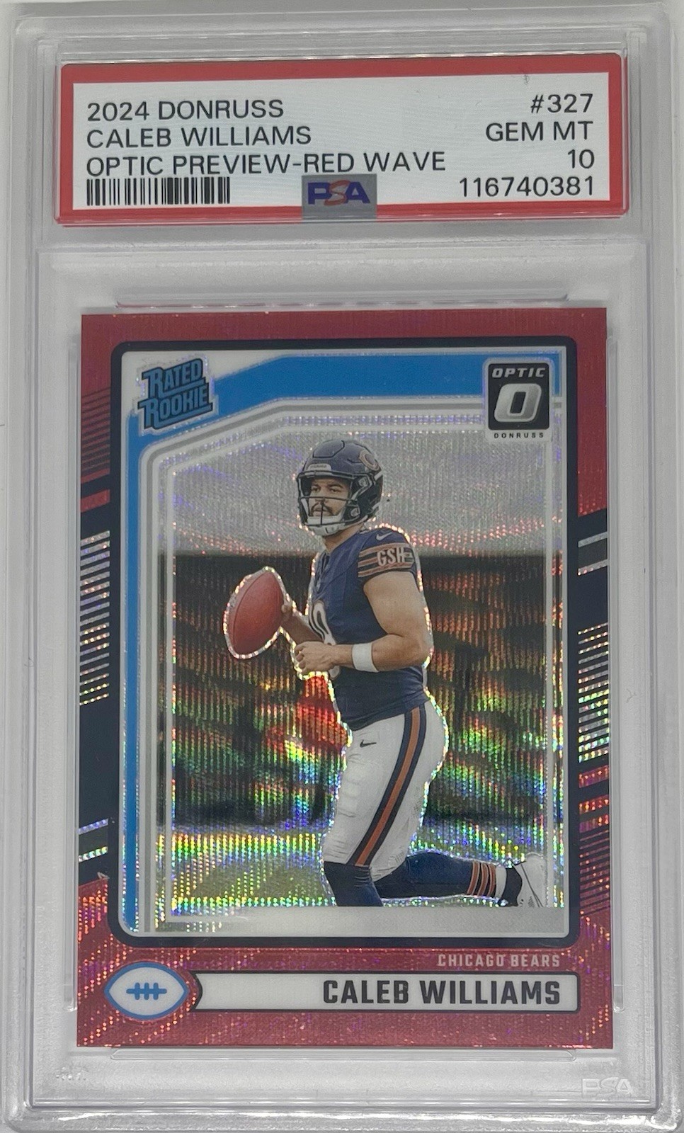 Caleb Williams 2024 Donruss #327 Optic Preview Red Wave Rated Rookie PSA 10
