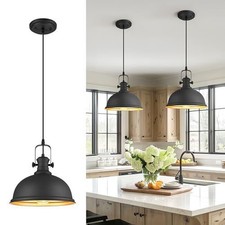 Audickic 11.5" Matte Black Pendant Light for Kitchen Island, Metal Shade