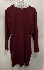Express Womens Burgundy Side Cut-Out Long Sleeve Back Zip Sheath Dress Size L