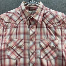Wrangler Shirt Mens Medium Red Plaid Pearl Snap Western Cowboy Rodeo Long Sleeve