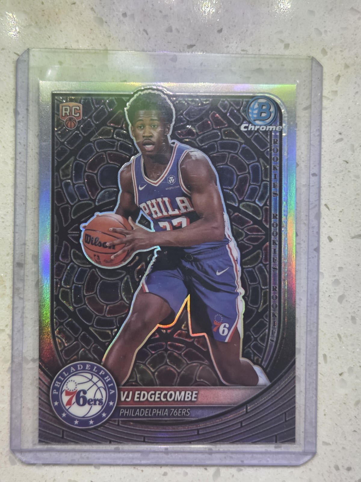 Topps 2025 Bowman Chrome VJ Edgecombe Rookie Etched in glass CASE HIT 76ers NBA