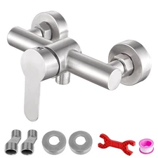 Stainless Steel Wall Mounted Shower Faucet Shower Mixer Manual Control Plumbi...