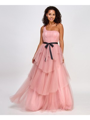 CITY STUDIO Womens Pink Lined Belted Sleeveless Formal Gown Dress Juniors 12