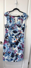 Adrianna Papell Dress 14 Blue Floral Watercolor slimming Elegant Ethereal NWOT