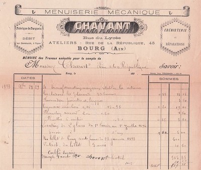 01 AIN BOURG, Schreiner, CHAVANT 1893 Ebenist, Parkett