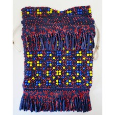 VINTAGE NEW 1960's Multicolor Beaded Drawstring Cinch Purse with Fringe