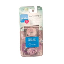 MAM Air Night Pacifiers 16 Months Glow in the Dark BPA Free NEW 2 Pack