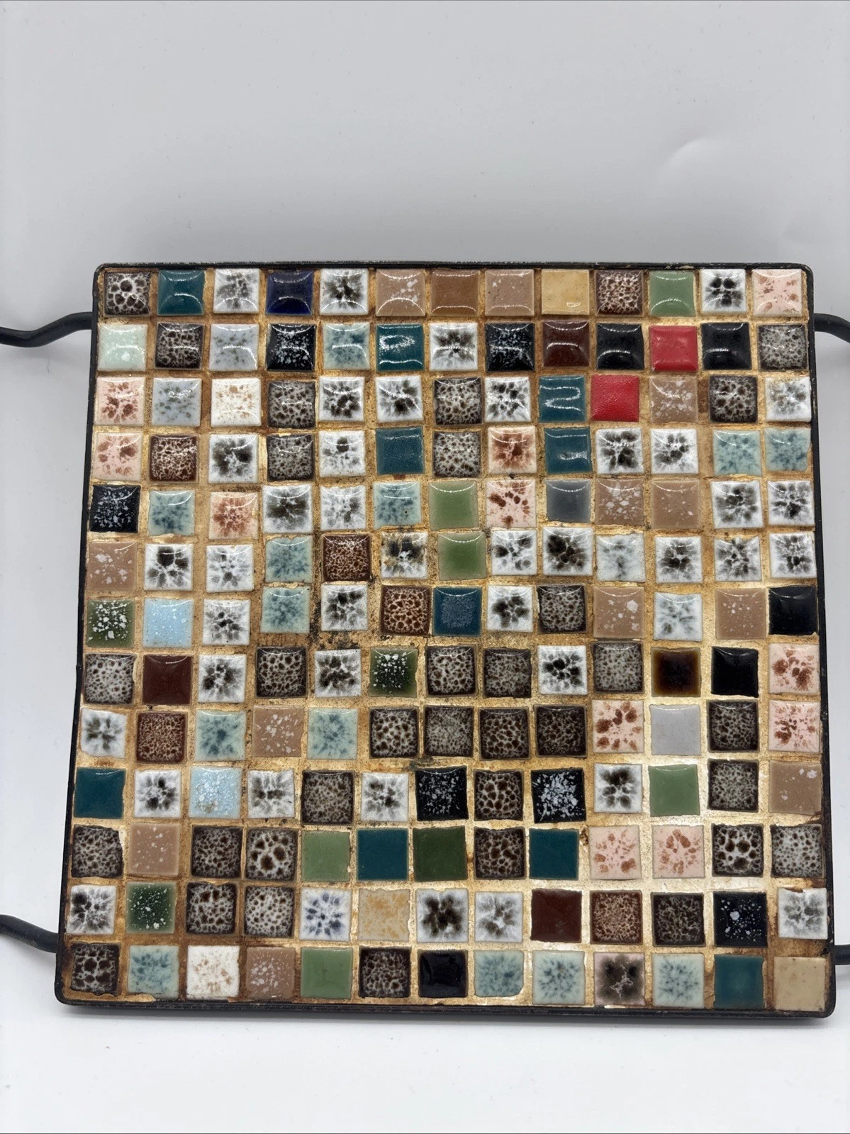 Vintage 1950s Kitschy Mosaic Tile Ceramic Trivet Plate Atomic age Retro Colorful - product detail image 1