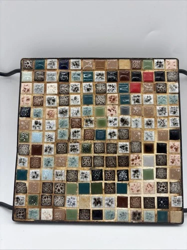 Vintage 1950s Kitschy Mosaic Tile Ceramic Trivet Plate Atomic age Retro Colorful video thumbnail