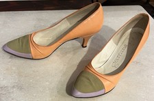 VTG 1970s GAMINS Australia Funky Orange 3 Tone HEELS Leather Suede Sz 7