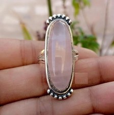 Pretty Pink Rose Quartz Gemstone Ring 925 Sterling Silver Ring All Size R 515