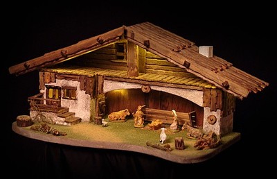 Weihnachtskrippe ''Watzmann'' 100% Handarbeit #massive Bauweise#LED beleuchtet