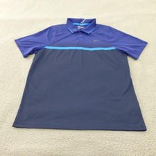 Nike Golf Shirt Mens Large Polo Tour Blue Short Sleeve Performance Striped