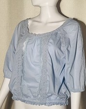 Victoria's Secret Baby Blue 3/4 Sleeve Cropped Blousen Top Women's S Y2K Lace