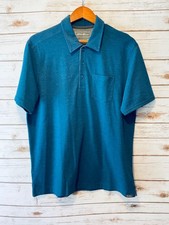 Eddie Bauer Shirt Mens L Blue Polo Collar Chest Pocket Textured Poly Cotton 44