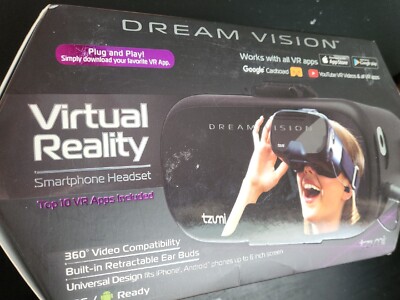 Tzumi Dream Vision Virtual Reality Smartphone Headset with Earbuds Black NIB