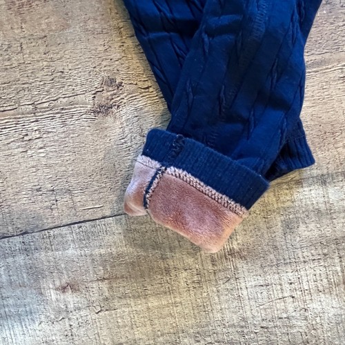 Navy Blue Cable Knit Leggings Faux Fur Lined Kids Winter Cozy Soft - Picture 2 of 4