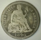 1890 Seated Liberty Silver Dime 10c US Type Coin Very Good Circulated 10 Cent VG